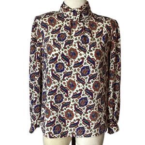 Vintage Eva Laurel Long Sleeve Paisley Blouse Shoulder Pads Sz 14 80’s